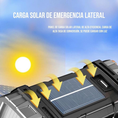 Linterna Led Solar y Recargable Alta Potencia